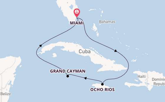 Western Caribbean from Miami, Florida, USA with the Carnival Sunrise
