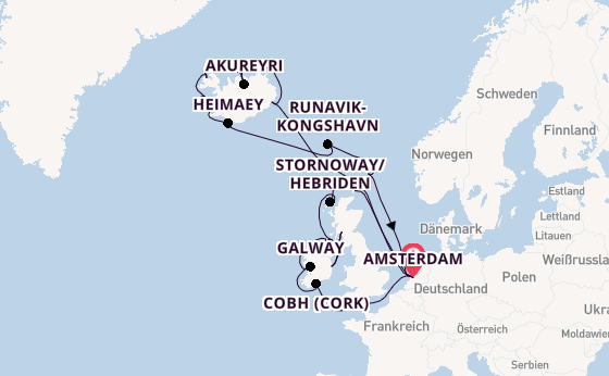 Britische Inseln ab Amsterdam, Niederlande auf der Zuiderdam