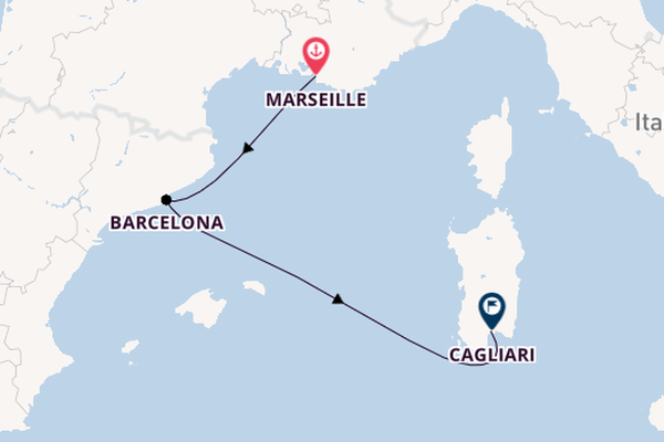 Westelijke Middellandse Zee vanaf Marseille, Frankrijk met de Costa Smeralda