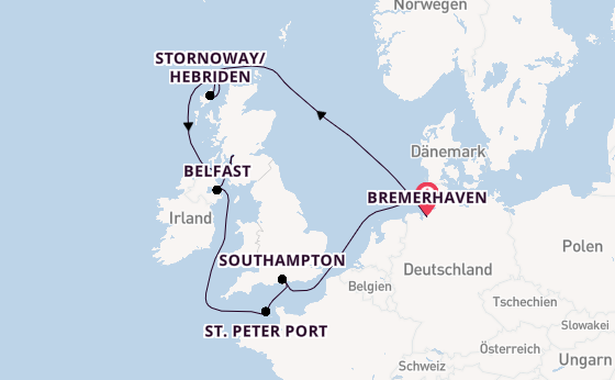 Vereinigtes Königreich ab Bremerhaven, Deutschland auf der Mein Schiff 3