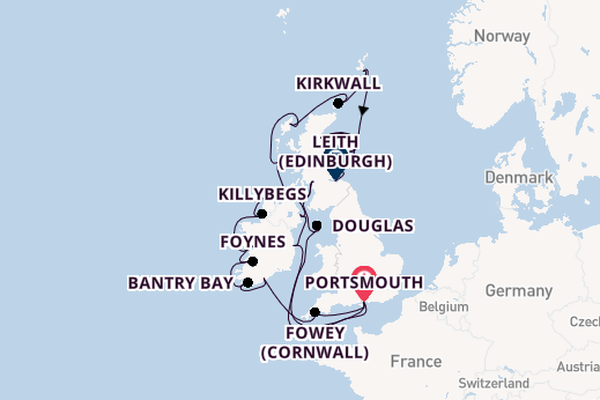 British Isles from Portsmouth, England, United Kingdom with the Azamara Quest