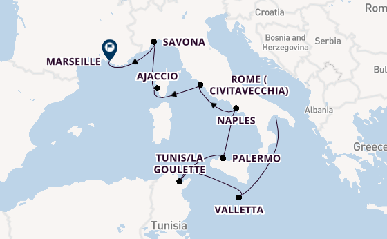 Western Mediterranean from Tarent, Italy with the Costa Fascinosa