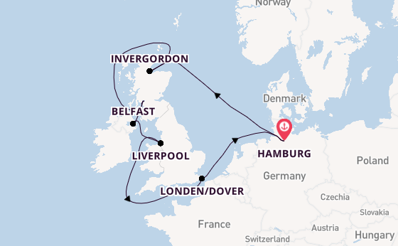 Verenigd Koninkrijk vanaf Hamburg, Duitsland met de Mein Schiff 2 