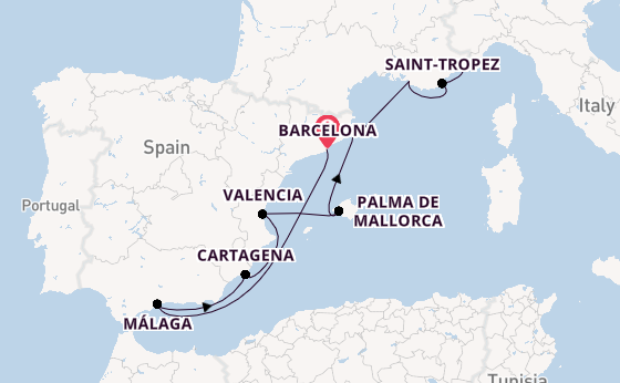 Western Mediterranean from Barcelona, Spain with the Silver Ray