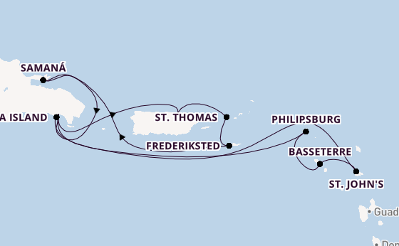 Caribbean vanaf La Romana, Dominicaanse Republiek met de Mein Schiff 1