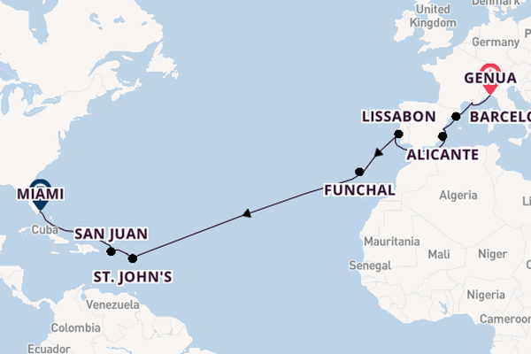 trans-Atlantisch vanaf Genua, Italië met de MSC Divina