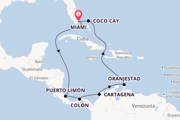 Cruise naar Miami via Puerto Limón