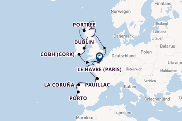 Britische Inseln ab Lissabon, Portugal auf der Vista