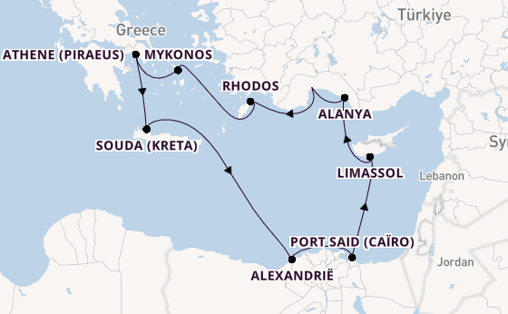 Oostelijke Middellandse Zee vanaf Antalya, Turkije met AIDAstella