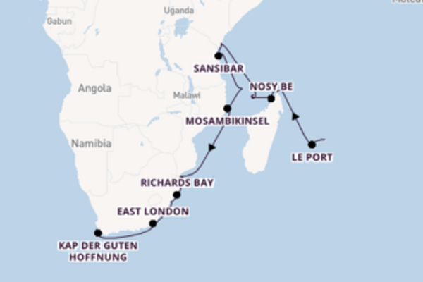 Kreuzfahrtträume zwischen Mauritius, Kenia und Kapstadt