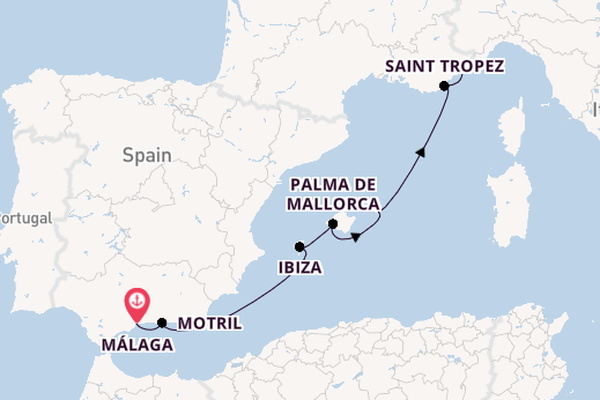 Westelijke Middellandse Zee vanaf Málaga, Spanje met de Star Clipper