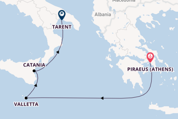 Western Mediterranean from Piraeus (Athens), Greece with the Costa Fascinosa