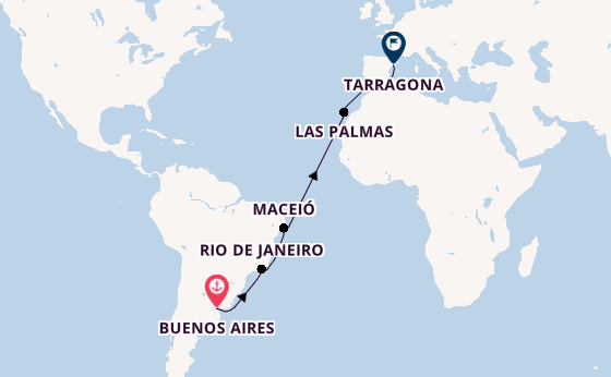 trans-Atlantisch vanaf Buenos Aires, Argentinië met de MSC Splendida