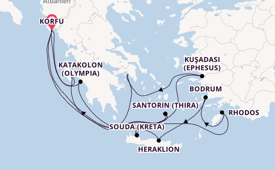 Östliches Mittelmeer ab Korfu auf AIDAblu