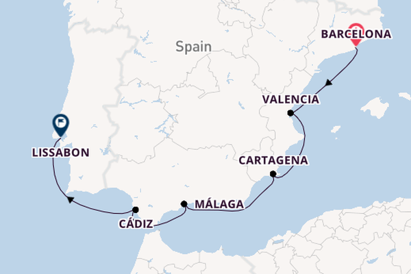 Westelijke Middellandse Zee vanaf Barcelona, Spanje met de Aurelia