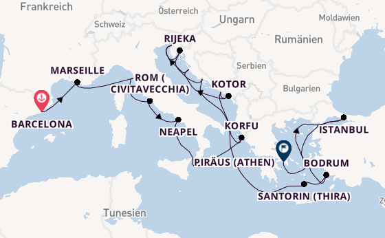 Mittelmeer ab Barcelona, Spanien auf der Oosterdam