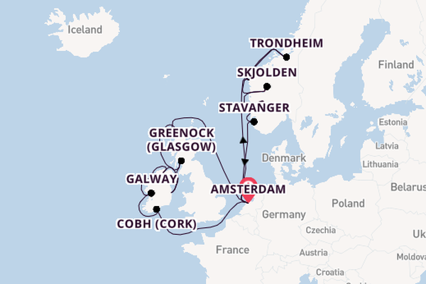 Britse Eilanden vanaf Amsterdam, Nederland met de Zuiderdam