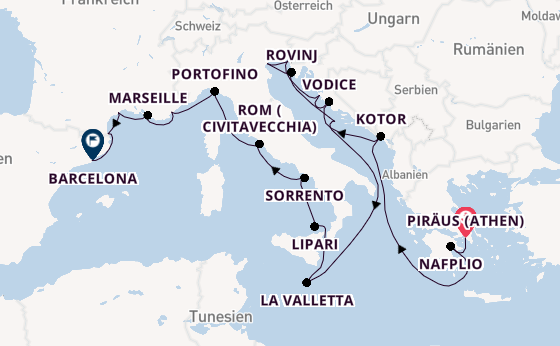 Mittelmeer ab Piräus (Athen), Griechenland auf der Seabourn Ovation