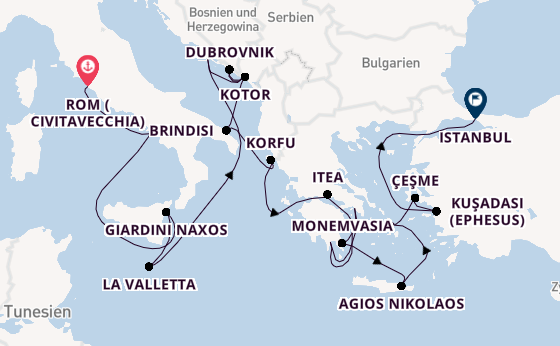 Mittelmeer ab Civitavecchia (Rom), Italien auf der Seabourn Ovation