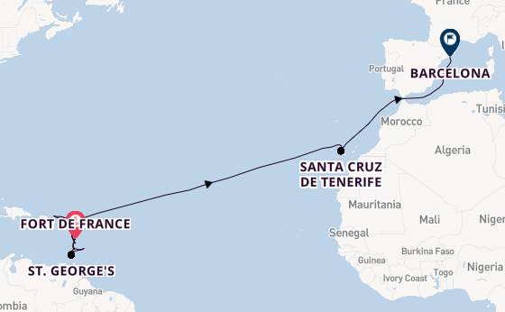 Caribbean vanaf Fort de France, Martinique met de MSC World Europa