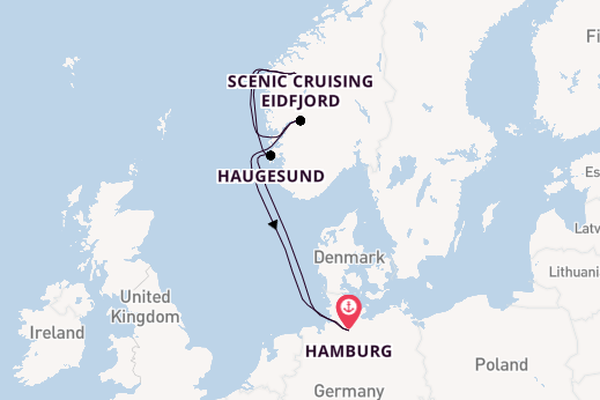 Noorwegen vanaf Hamburg, Duitsland met AIDAperla