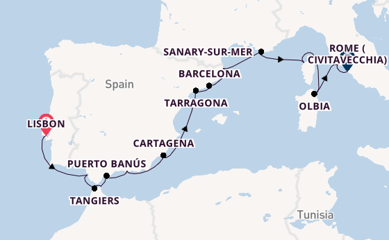 Mediterranean Sea from Lisbon, Portugal with the Seabourn Ovation 