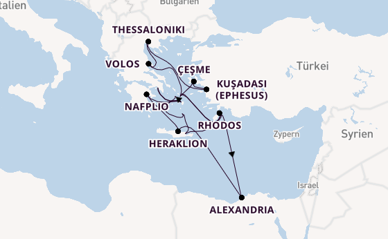 Östliches Mittelmeer ab Piräus (Athen), Griechenland auf der Silver Dawn