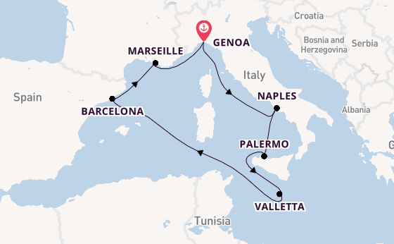 Western Mediterranean from Genoa, Italy with the MSC Seaview