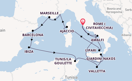 Western Mediterranean from Rome (Civitavecchia), Italy with the EXPLORA I