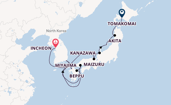 Japan vanaf Incheon, Zuid-Korea met de HANSEATIC spirit