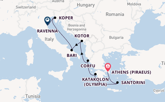 Eastern Mediterranean from Athens (Piraeus), Greece with the Norwegian Gem