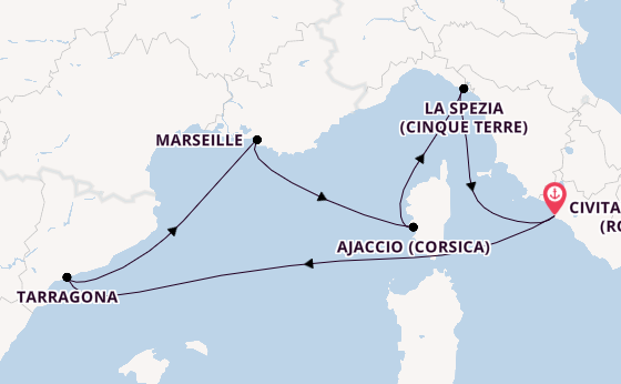 Westelijke Middellandse Zee vanaf Civitavecchia (Rome), Italië met de Queen Elizabeth