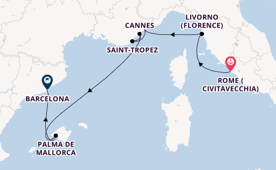 Western Mediterranean from Rome (Civitavecchia), Italy with the Seven Seas Prestige