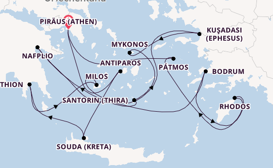 Östliches Mittelmeer ab Piräus (Athen), Griechenland auf der Silver Nova