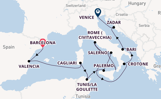 Western Mediterranean from Barcelona, Spain with the Viking Sea