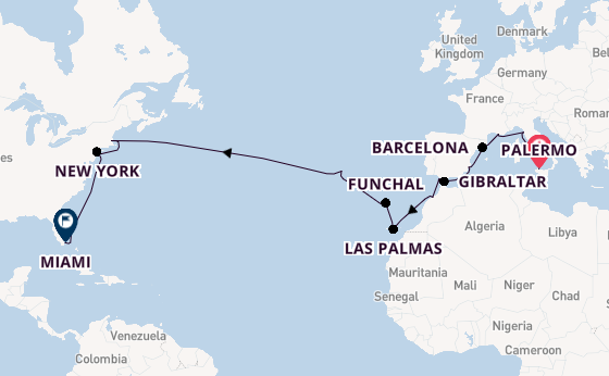Transatlantic from Palermo, Sicily, Italy with the MSC Meraviglia