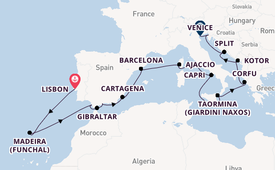 Mediterranean Sea from Lisbon, Portugal with the Nautica