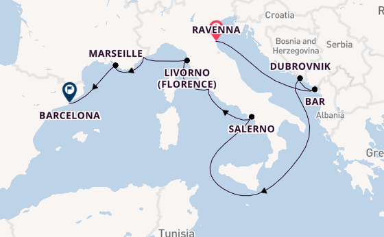 Western Mediterranean from Ravenna, Italy with the Norwegian Viva