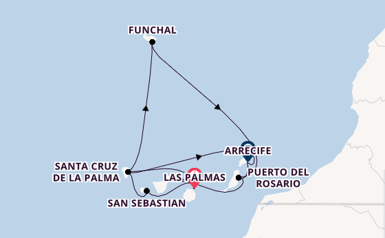 Canarische Eilanden vanaf Las Palmas, Gran Canaria, Spanje met AIDAsol