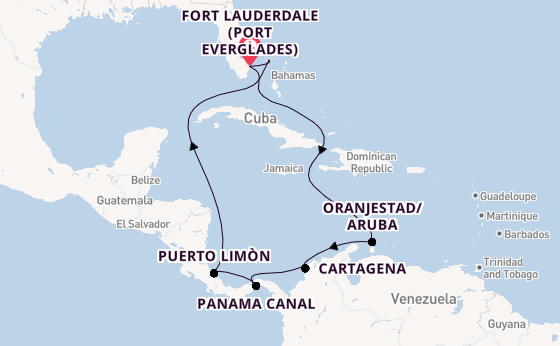 Central America from Fort Lauderdale (Port Everglades), Florida, USA with the Caribbean Princess