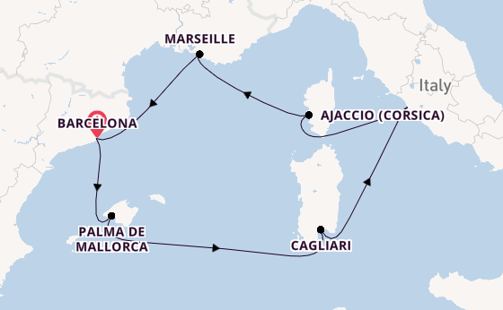 Westelijke Middellandse Zee vanaf Barcelona, Spanje met AIDAcosma