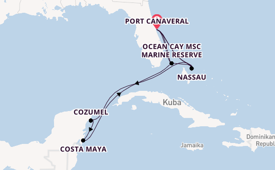 Karibik ab Port Canaveral, USA auf der MSC Seashore