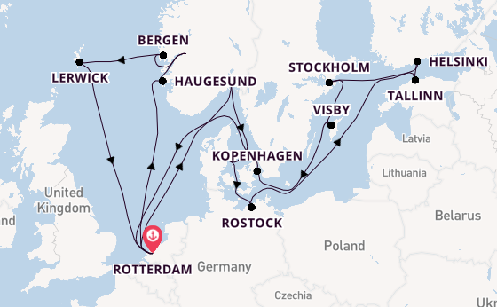 Noorwegen vanaf Rotterdam, Nederland met de Rotterdam