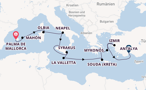 Mittelmeer ab Palma de Mallorca, Spanien auf AIDAstella