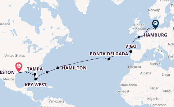 trans-Atlantisch vanaf Galveston, Verenigde Staten met de Amera