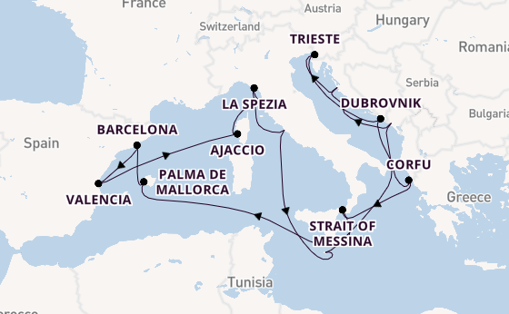 Mediterranean Sea from Rome (Civitavecchia), Italy with the Queen Elizabeth
