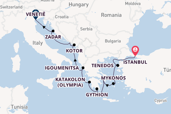 Oostelijke Middellandse Zee vanaf Istanbul, Turkije met de Sirena