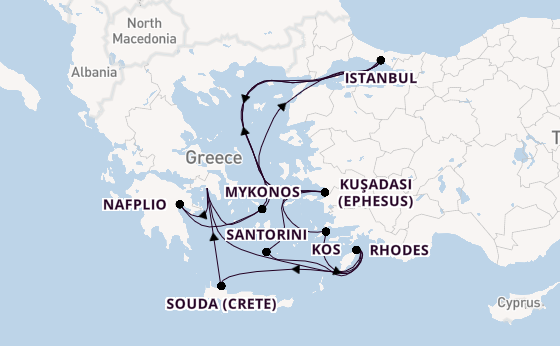 Eastern Mediterranean from Athens (Piraeus), Greece with the Oosterdam