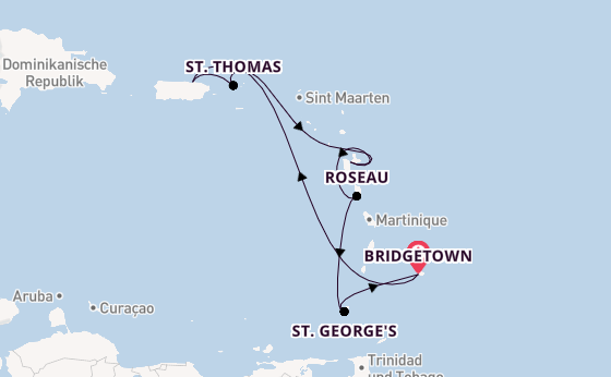 Karibik ab Bridgetown, Barbados auf der Crown Princess