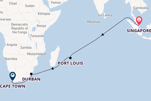 South Africa from Singapore, Singapore with the Queen Mary 2